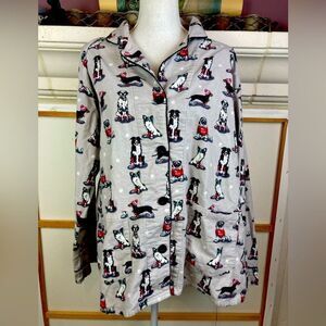 PJ Salvage dog & cat print flannel pj top w/ big pockets